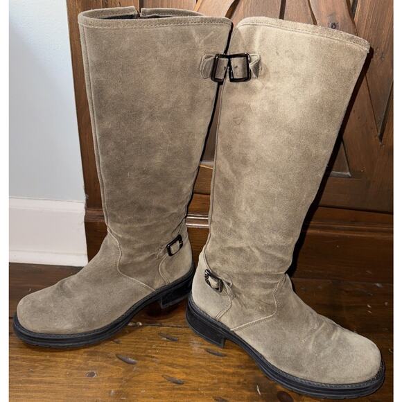 $600 LA CANDIENNE GOLDEY SUEDE BOOT TAN BROWN BUCKLES KNEE 7 - Picture 1 of 7